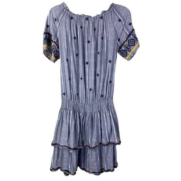 Easel Erin Blue Boho Dress Off The Shoulder Peasant Embroidered SZ Small - Picture 2 of 8